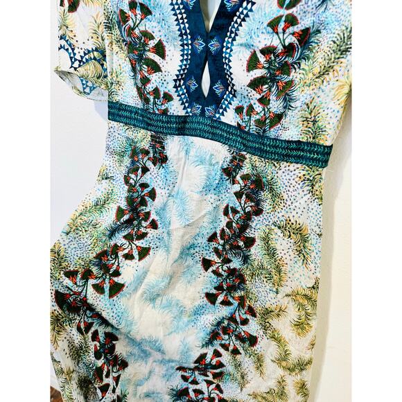 SALONI Blue White Floral Tabitha Feather Papyrus 100% Silk Midi Dress Size US 0 - Picture 11 of 16